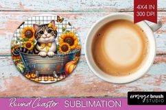 Cute Kitten Round Coaster - Autumn Cat Coaster PNG Product Image 1