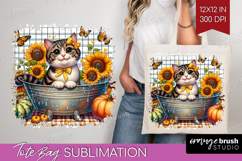 Cute Kitten Tote Bag - Autumn Cat Tote Bag PNG Sublimation Product Image 1