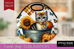 Cute Kitten Lunch Bag - Autumn Cat Lunch Bug PNG Sublimation Product Image 1