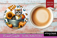 Cute Kitten Round Coaster - Autumn Cat Coaster PNG Product Image 1