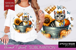 Cute Kitten Round Tshirt Background - Autumn Cat PNG Product Image 1