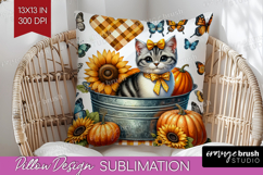 Cute Kitten Pillow Sublimation - Autumn Cat Pillow Cover PNG Product Image 1