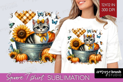 Cute Kitten Square Tshirt Background - Autumn Cat PNG Product Image 1