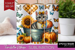 Cute Kitten Tumbler Wrap - Autumn Cat Tumbler PNG Product Image 1
