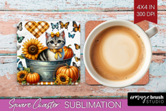 Cute Kitten Square Coaster - Autumn Cat Coaster PNG Product Image 1