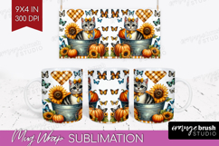 Cute Kitten Mug Wrap - Autumn Cat Mug PNG Sublimation Product Image 1