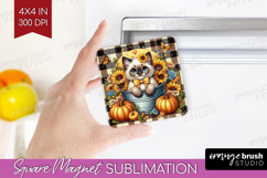 Cute Kitten Magnet Sublimation - Autumn Cat Square Magnet Product Image 1