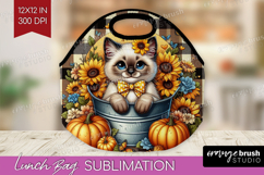 Cute Kitten Lunch Bag - Autumn Cat Lunch Bug PNG Sublimation Product Image 1
