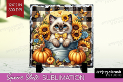 Cute Kitten Slate PNG - Autumn Cat Square Slate Sublimation Product Image 1