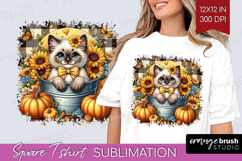 Cute Kitten Square Tshirt Background - Autumn Cat PNG Product Image 1