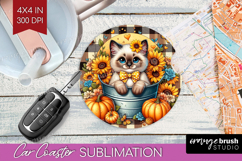 Cute Kitten Car Coaster - Autumn Cat Coaster PNG Sublimation Product Image 1