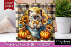 Cute Kitten Tumbler Wrap - Autumn Cat Tumbler PNG Product Image 1