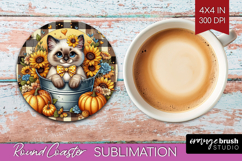 Cute Kitten Round Coaster - Autumn Cat Coaster PNG Product Image 1