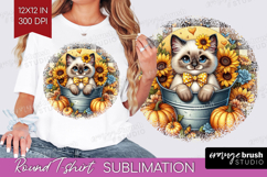 Cute Kitten Round Tshirt Background - Autumn Cat PNG Product Image 1