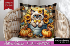 Cute Kitten Pillow Sublimation - Autumn Cat Pillow Cover PNG Product Image 1