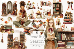 GlamArtZhanna, Autumn clipart, Autumn clip art, Fall clipart, Fall clip art, Autumn reading png, Autumn reading image, Autumn library png, Autumn books png, Autumn books clipart, Reading clipart, Book lover clipart, Reading girl png, Books illustration