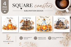 Autumn Pumpkin Square Coaster PNG | Fall Pumpkin Sublimation Product Image 1