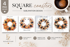 Autumn Bouquet Square Coaster PNG | Fall Floral Sublimation Product Image 1