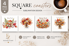 Autumn Bouquet Square Coaster PNG | Fall Floral Sublimation Product Image 1