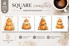 Autumn Pumpkin Square Coaster PNG | Fall Pumpkin Sublimation Product Image 1