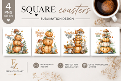 Autumn Pumpkin Square Coaster PNG | Fall Pumpkin Sublimation Product Image 1