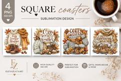 Pumpkin Spice Latte Square Coaster PNG | Autumn Coffee Product Image 1