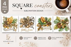 Autumn Bouquet Square Coaster PNG | Fall Floral Sublimation Product Image 1