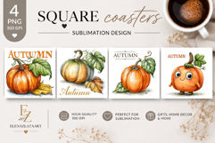 Autumn Pumpkin Square Coaster PNG | Fall Pumpkin Sublimation Product Image 1