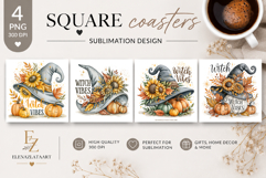 Autumn Bouquet Square Coaster PNG | Fall Floral Sublimation Product Image 1