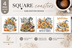 Autumn Bouquet Square Coaster PNG | Fall Floral Sublimation Product Image 1
