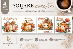 Autumn Pumpkin Square Coaster PNG | Fall Pumpkin Sublimation Product Image 1