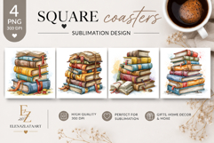 Vintage Books Square Coaster PNG | Antique Book Stack Product Image 1