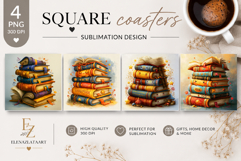 Vintage Books Square Coaster PNG | Antique Book Stack Product Image 1