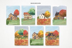 Watercolor fall background clipart, Autumn landscape image Product Image 3