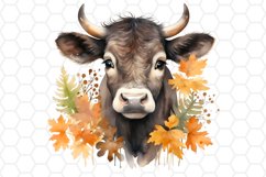 Autumn Cow Watercolor Cliparts Fall Sublimation