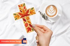 Autumn Cross Sticker, Autumn Religious Sticker, Fall Cross Product Image 1