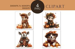 Autumn Cute Animals Watercolor Clipart PNG