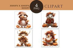 Autumn Cute Animals Watercolor Clipart PNG