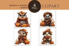 Autumn Cute Animals Watercolor Clipart PNG