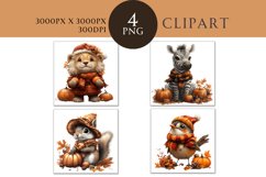 Autumn Cute Animals Watercolor Clipart PNG