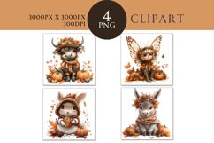 Autumn Cute Animals Watercolor Clipart PNG
