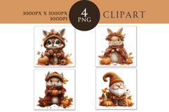 Autumn Cute Animals Watercolor Clipart PNG