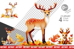 Autumn Deer Watercolor Clipart Product Image 1
