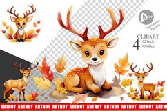 Autumn Deer Watercolor Clipart Product Image 1