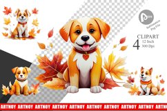 Autumn Dog Watercolor Clipart Product Image 1