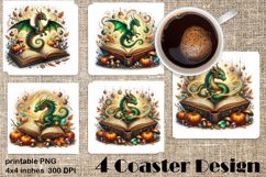 Fantasy Dragon Book Coasters | Cozy Fall Dragon Sublimation Product Image 1