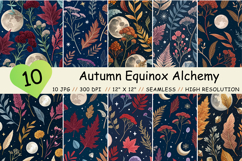 autumn equinox, mystic pattern, moon phases, celestial design, geodes accents, falling leaves, seamless background