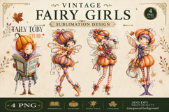 Vintage Fairy Girls PNG Clipart | Halloween Fairy Clipart Product Image 1