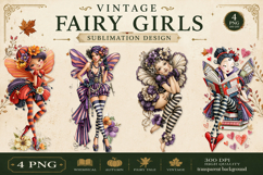 Vintage Fairy Girls PNG Clipart | Halloween Fairy Clipart Product Image 1