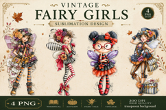 Vintage Fairy Girls PNG Clipart | Halloween Fairy Clipart Product Image 1